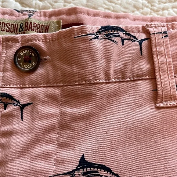 Hudson & Barrow Shorts Flat Front Swordfish Print Men's 34 Pink Cotton Beach - Picture 4 of 14